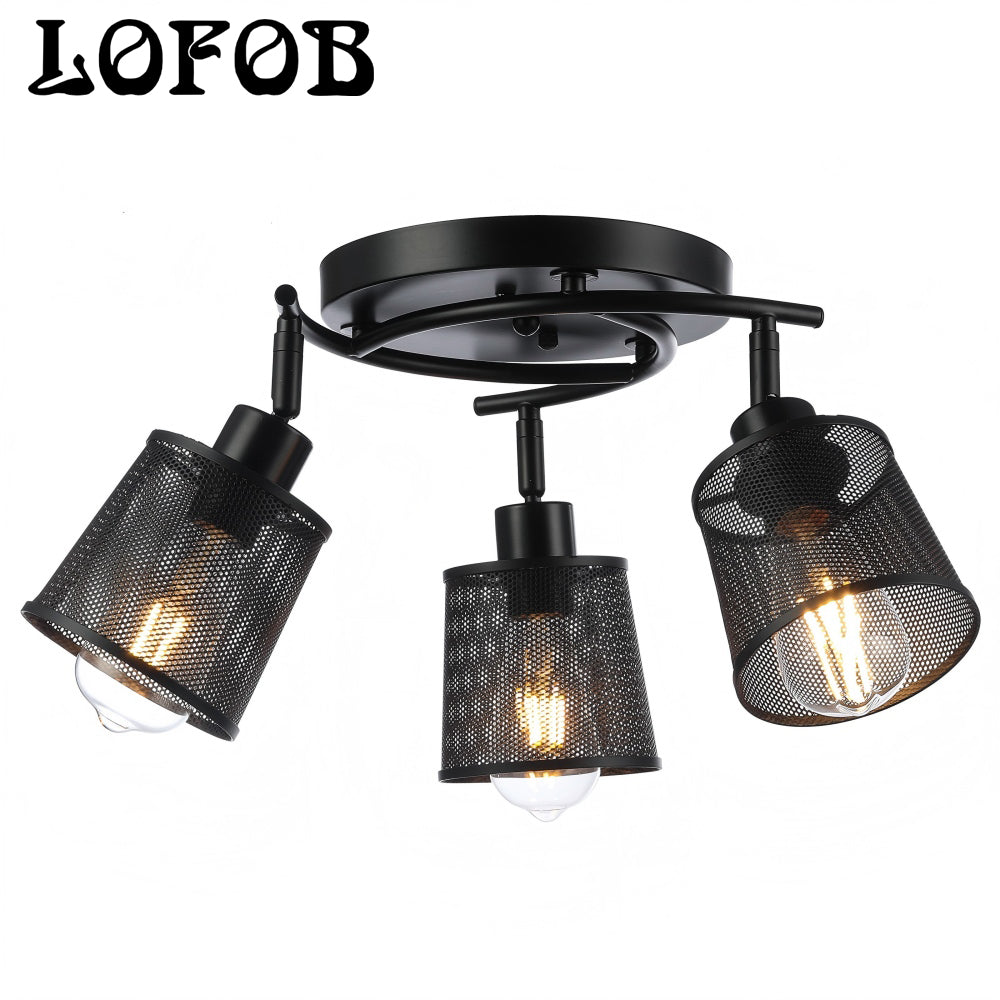 LOFOB 3 Lights Industrial Retro Iron Metal Mesh Ceiling Light