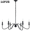 LOFOB 6-Light Rustic Industrial Black Iron Chandeliers