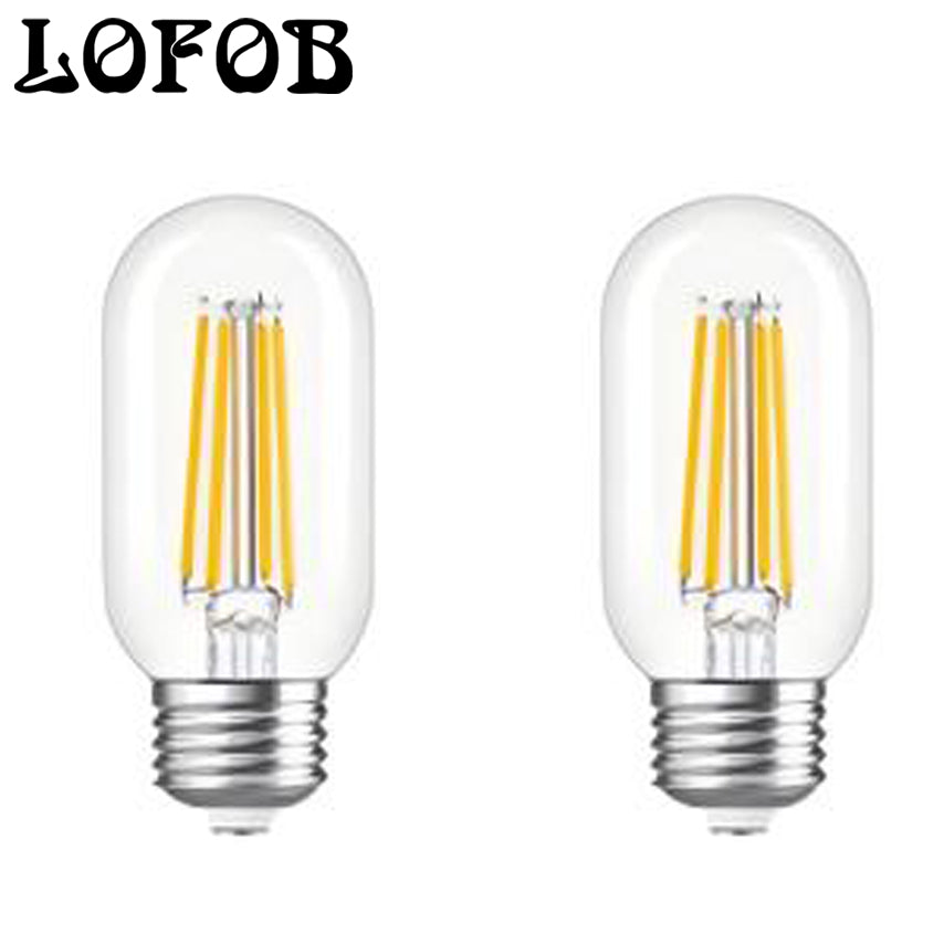 LOFOB Dimmable E26 LED Edsion Bulbs 60Watt, 4.3 inches T45/T14 6W Tubular Light Bulbs, 900Lumen,2700K Warm White(2pcs)