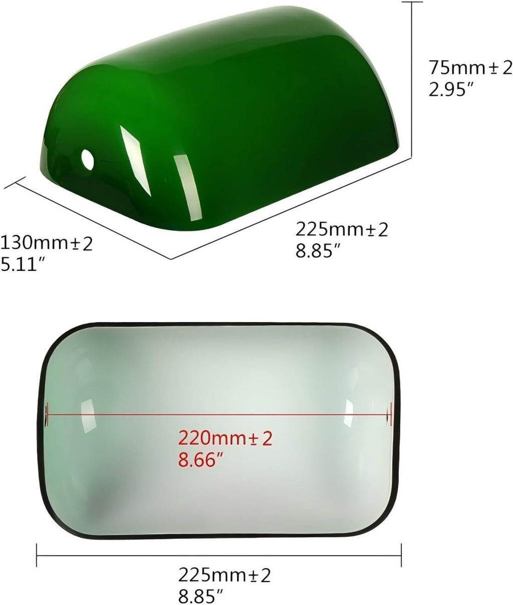 LOFOB Green Glass Banker's Lamp Shade Replacement Cover L8.85 W5.11,with E26 socket Pull Chain Switch