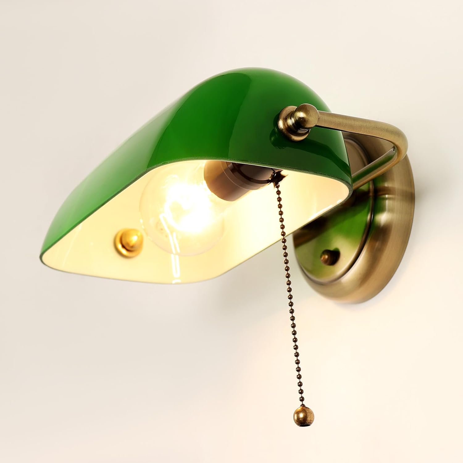 LOFOB Vintage Wall Sconces with Bankers Lamp Shade with Retro Pull Chain Switch