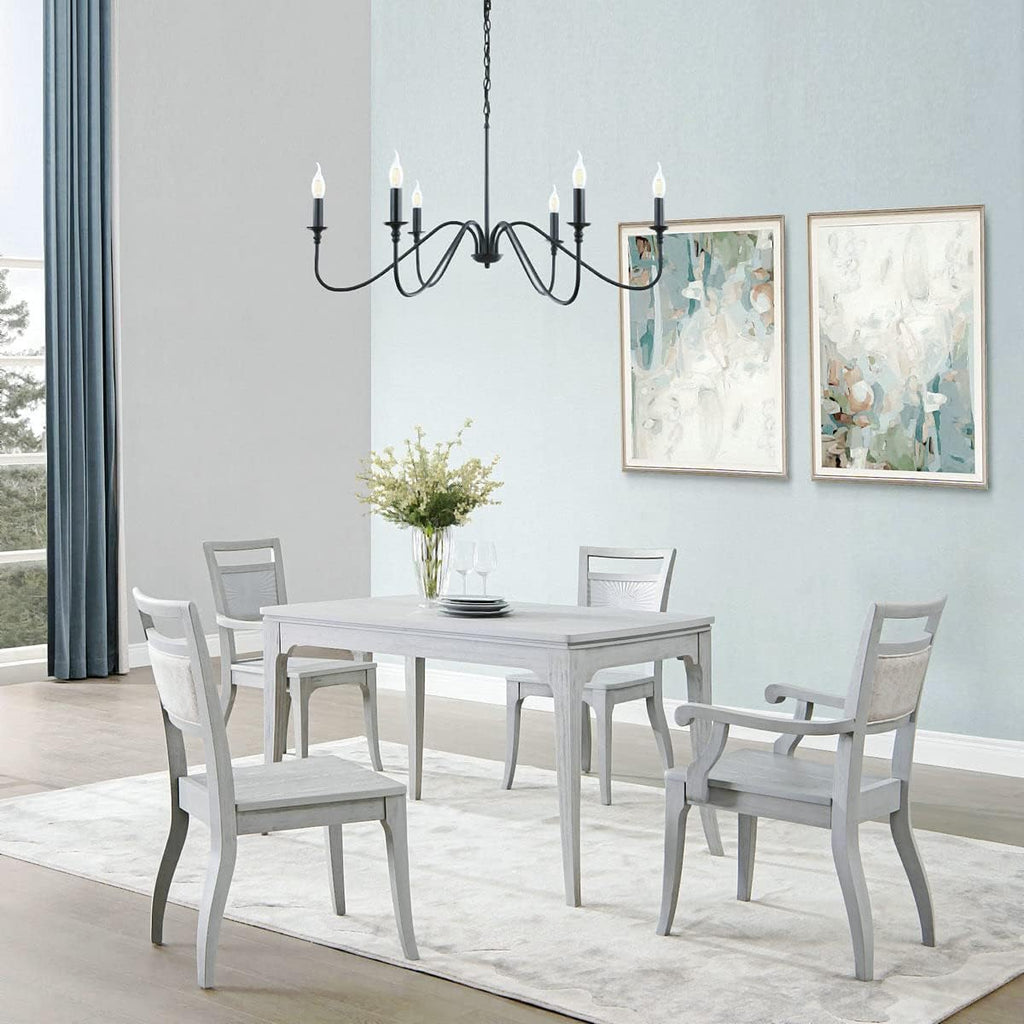 LOFOB 6-Light Rustic Industrial Black Iron Chandeliers