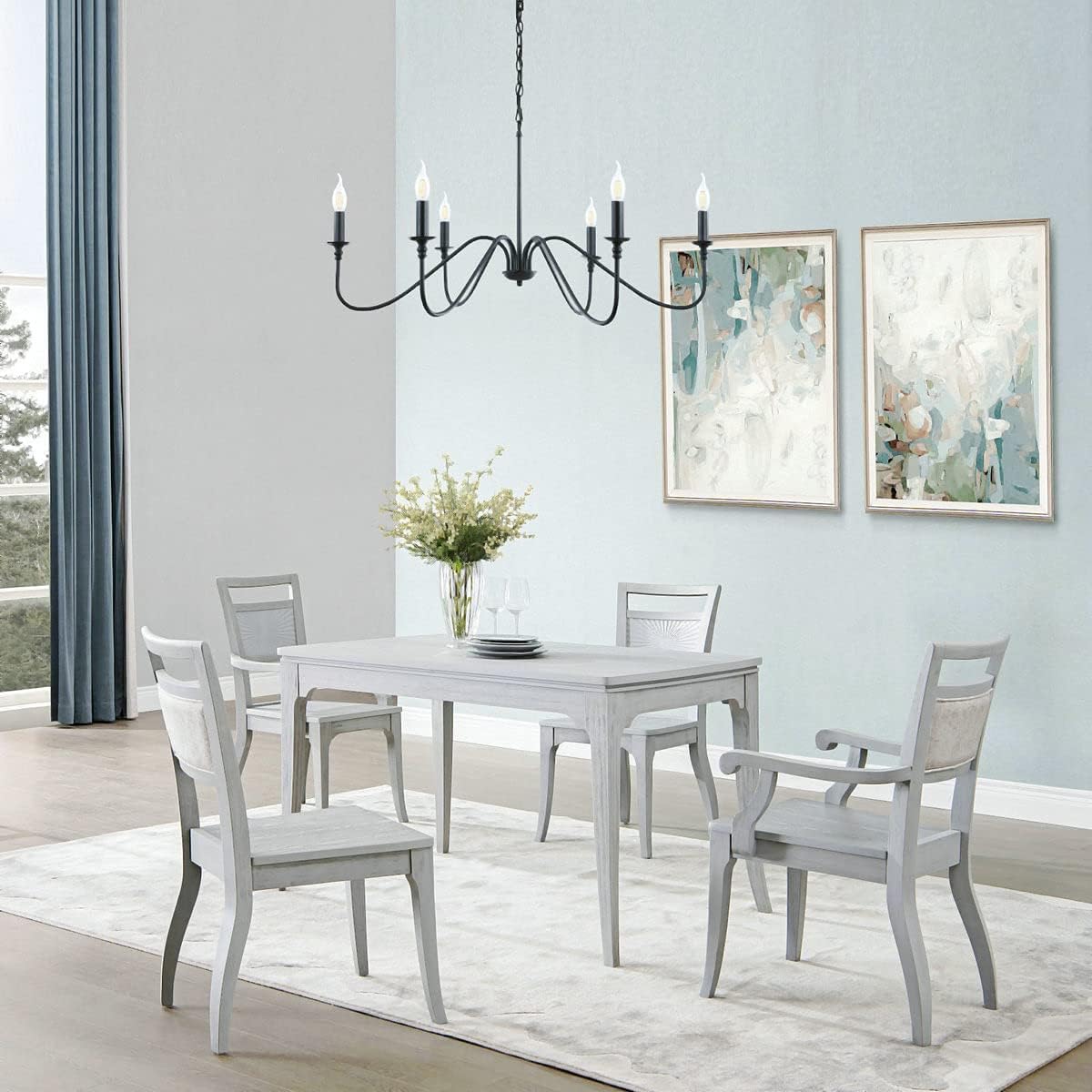 LOFOB 6-Light Rustic Industrial Black Iron Chandeliers