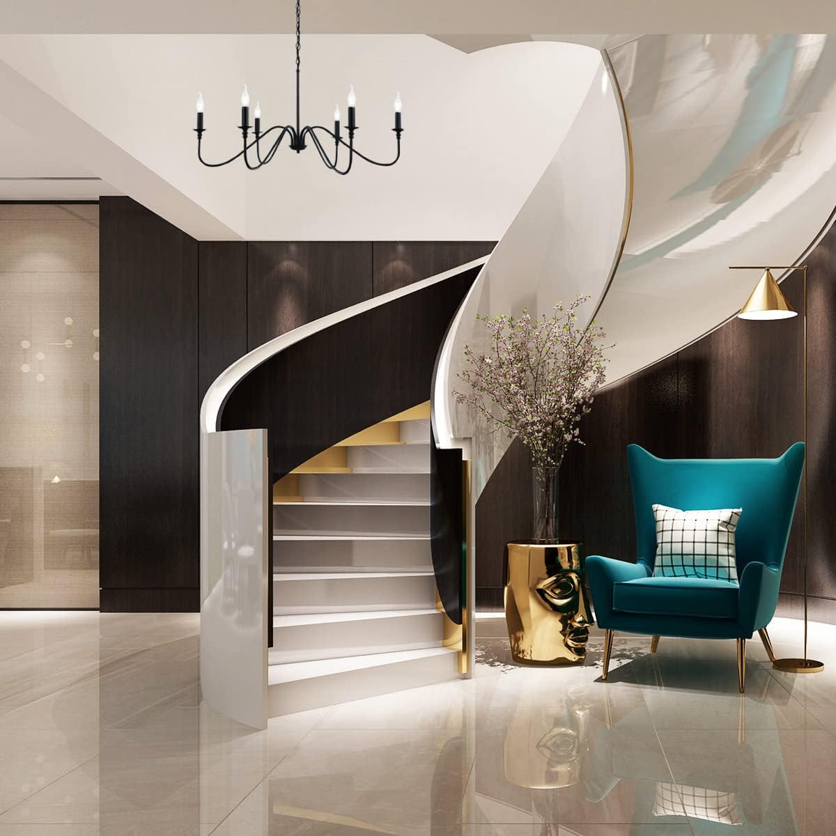 LOFOB 6-Light Rustic Industrial Black Iron Chandeliers