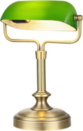 LOFOB Banker's Desk Lamp with Glass Shade,Pull Chain Switch, LED Bulb Included (Antique Brass+Green+Touch)