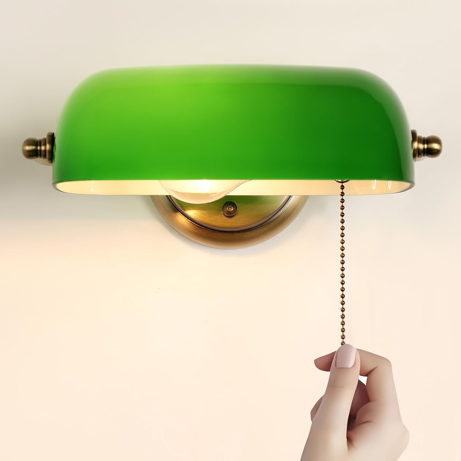 LOFOB Vintage Wall Sconces with Bankers Lamp Shade with Retro Pull Chain Switch