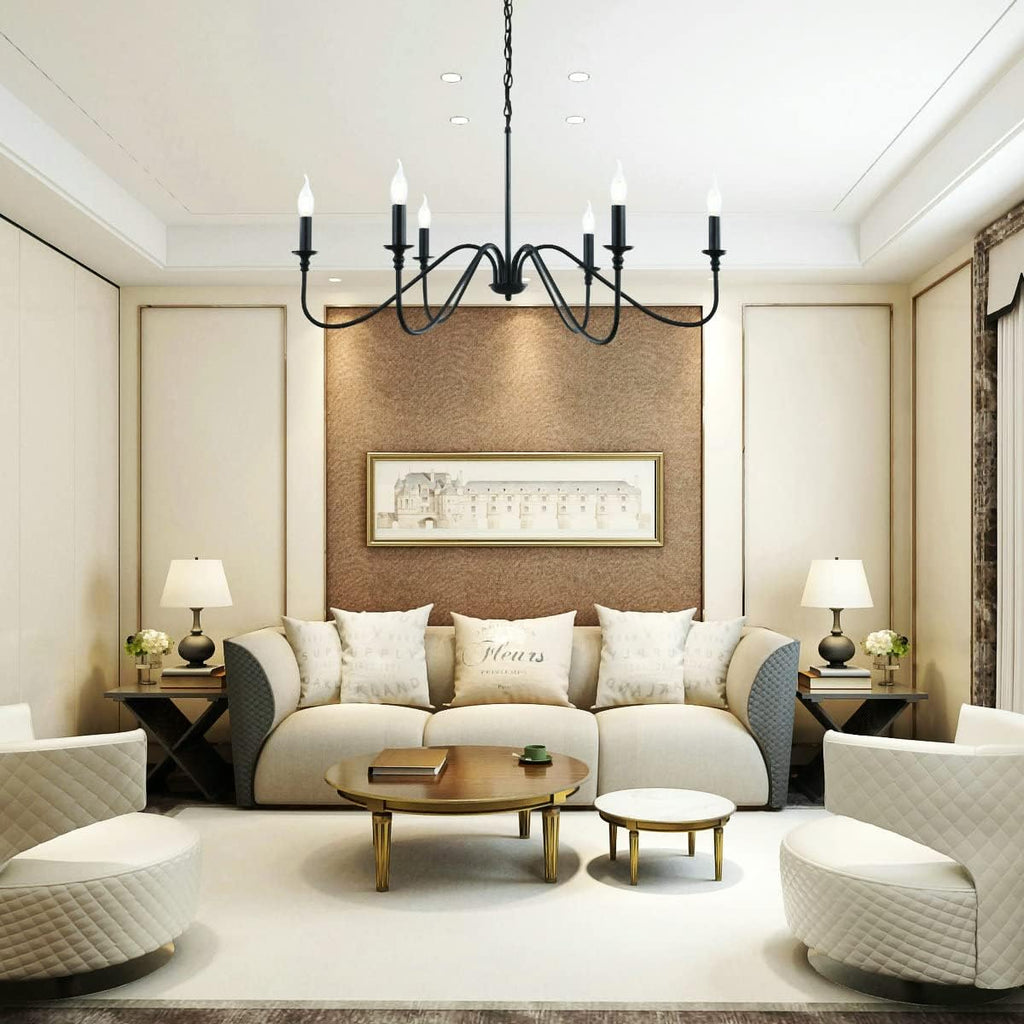 LOFOB 6-Light Rustic Industrial Black Iron Chandeliers