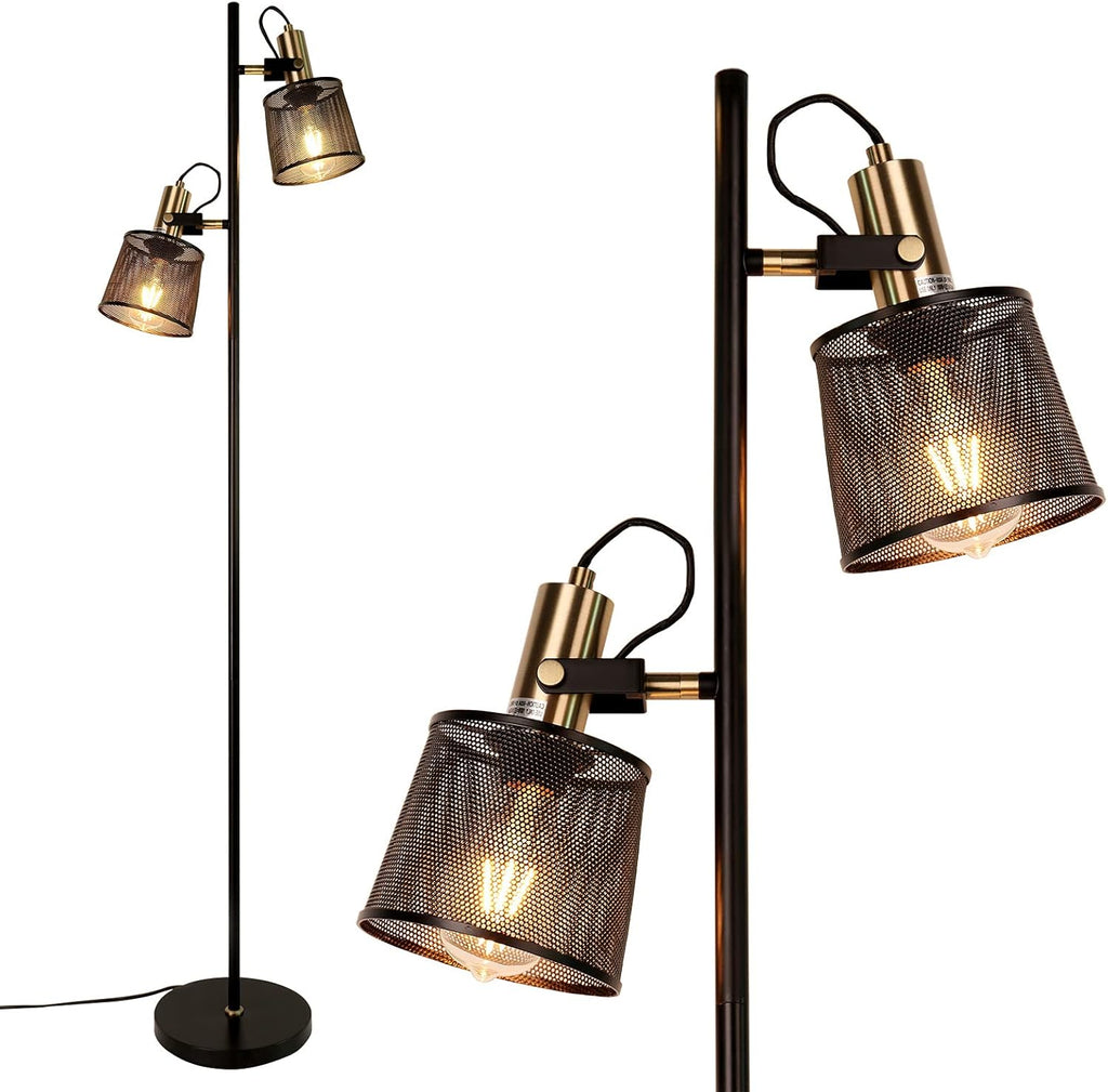 LOFOB Industrial Retro Iron Metal Mesh Floor Lamps with Adjustable Switch Plug-in