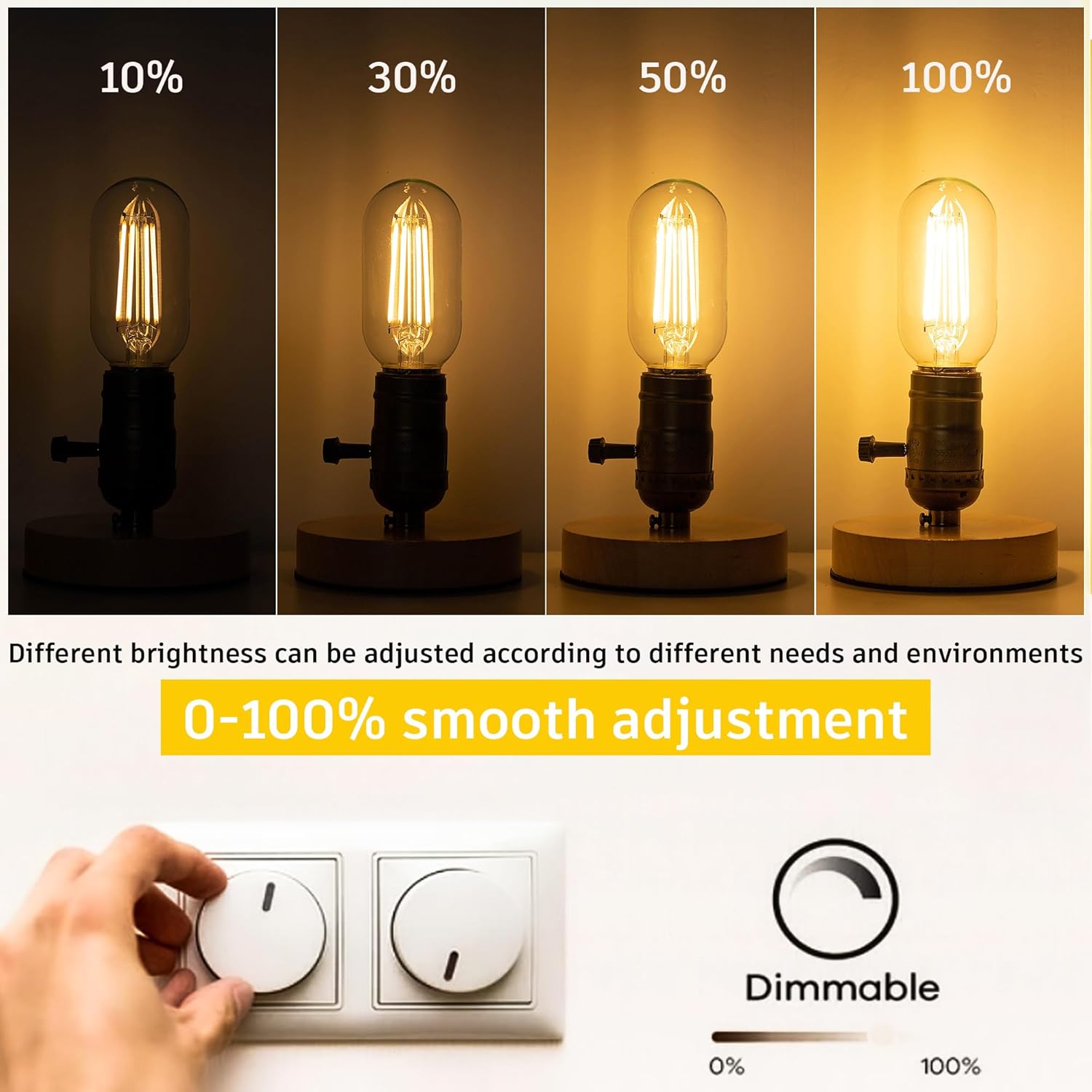 LOFOB Dimmable E26 LED Edsion Bulbs 60Watt, 4.3 inches T45/T14 6W Tubular Light Bulbs, 900Lumen,2700K Warm White(2pcs)