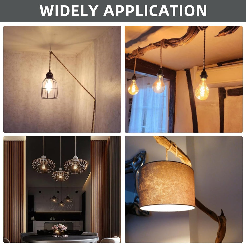 Plug in Hanging DIY Light Fixture,14.8FT Pendant Lamp Lights Rope Cord E26 Bulbs Socket (Natural Brown+Hemp Rope+Dimmable Switch)