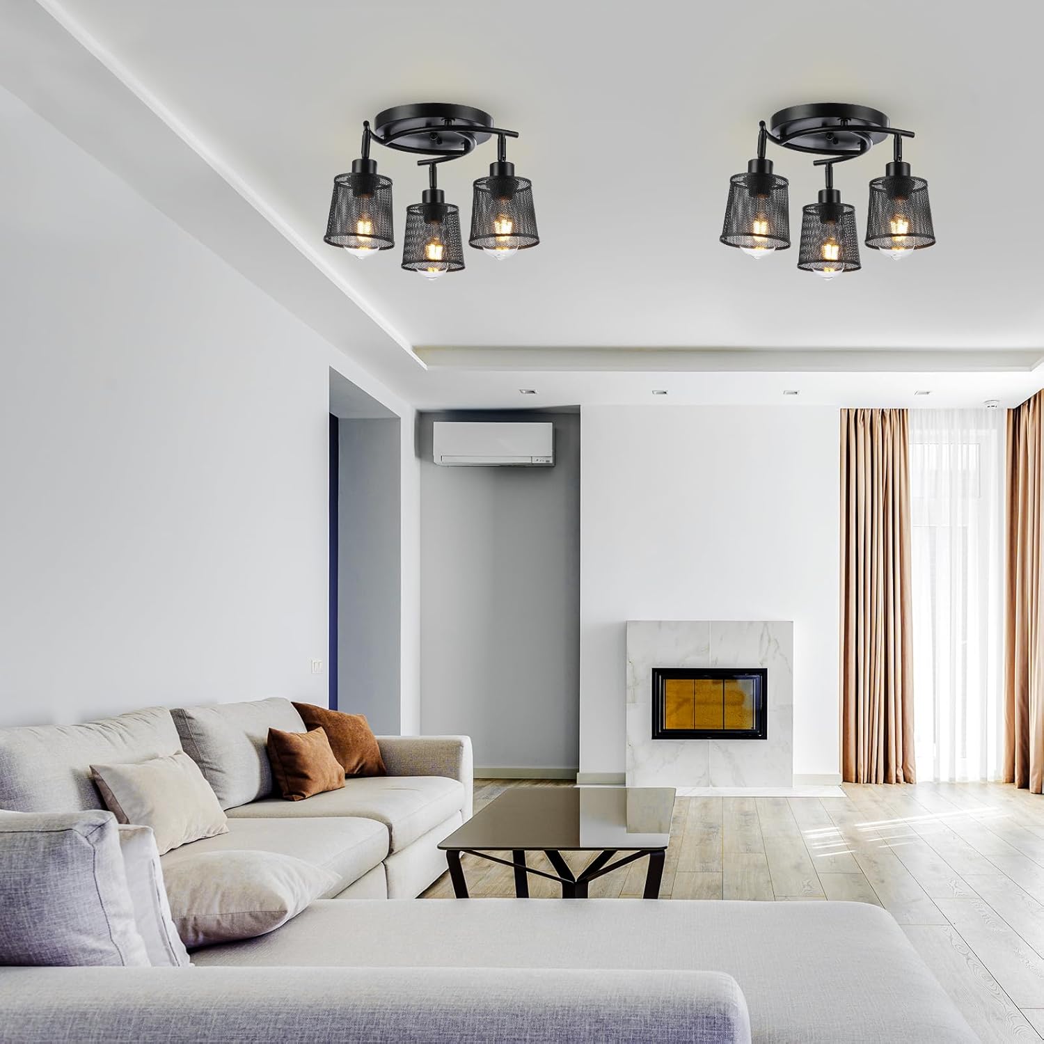 LOFOB 3 Lights Industrial Retro Iron Metal Mesh Ceiling Light