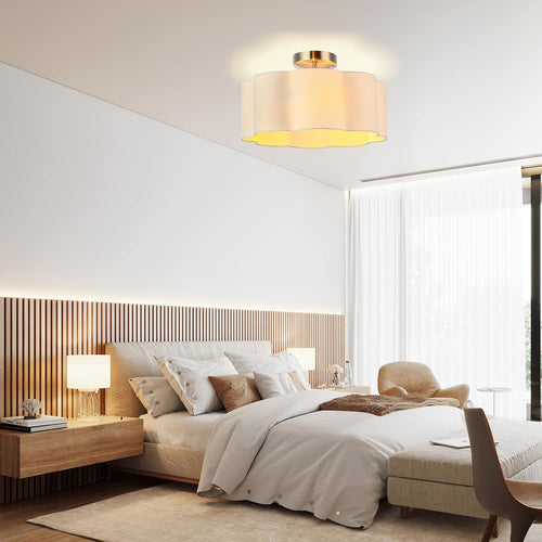 LOFOB 3-Light Semi Flush Mount Ceiling Light Fixture, Fabric Shade 3PCS LED Bulbs (White)