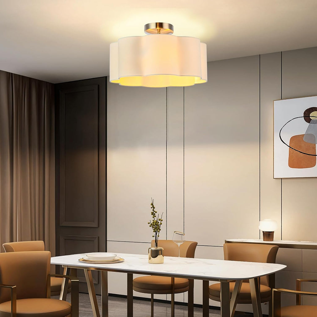 LOFOB 3-Light Semi Flush Mount Ceiling Light Fixture, Fabric Shade 3PCS LED Bulbs (White)