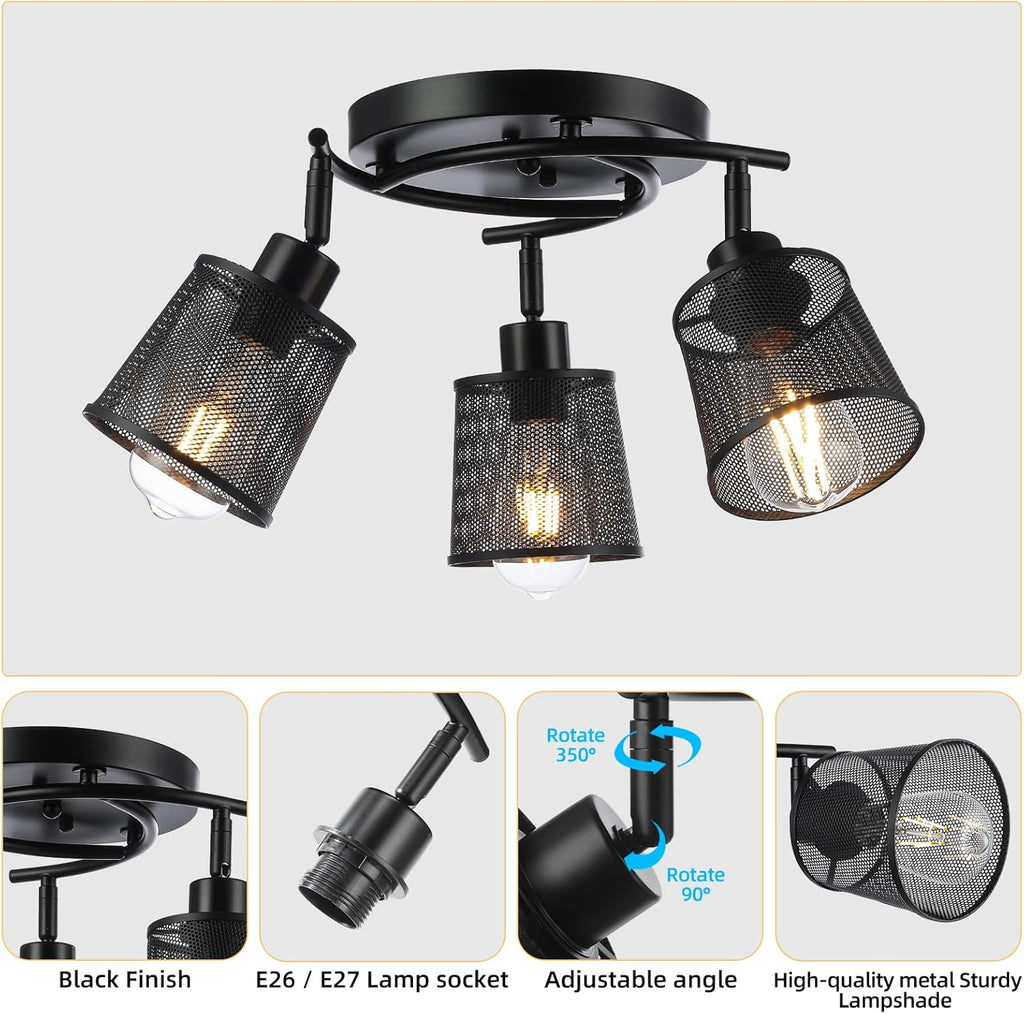 LOFOB 3 Lights Industrial Retro Iron Metal Mesh Ceiling Light