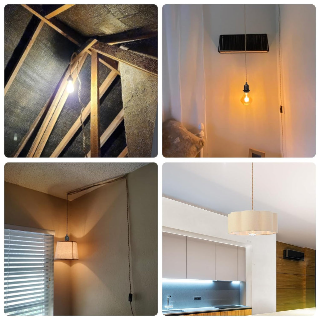 Plug in Hanging DIY Light Fixture,14.8FT Pendant Lamp Lights Rope Cord E26 Bulbs Socket (Natural Brown+Hemp Rope+Dimmable Switch)