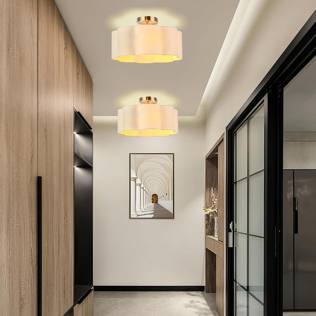 LOFOB 3-Light Semi Flush Mount Ceiling Light Fixture, Fabric Shade 3PCS LED Bulbs (White)