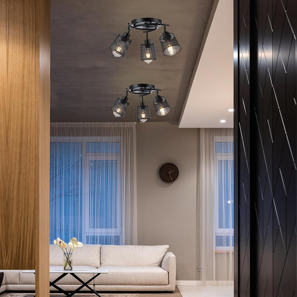 LOFOB 3 Lights Industrial Retro Iron Metal Mesh Ceiling Light
