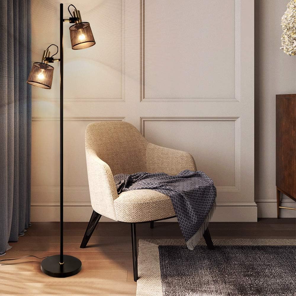 LOFOB Industrial Retro Iron Metal Mesh Floor Lamps with Adjustable Switch Plug-in