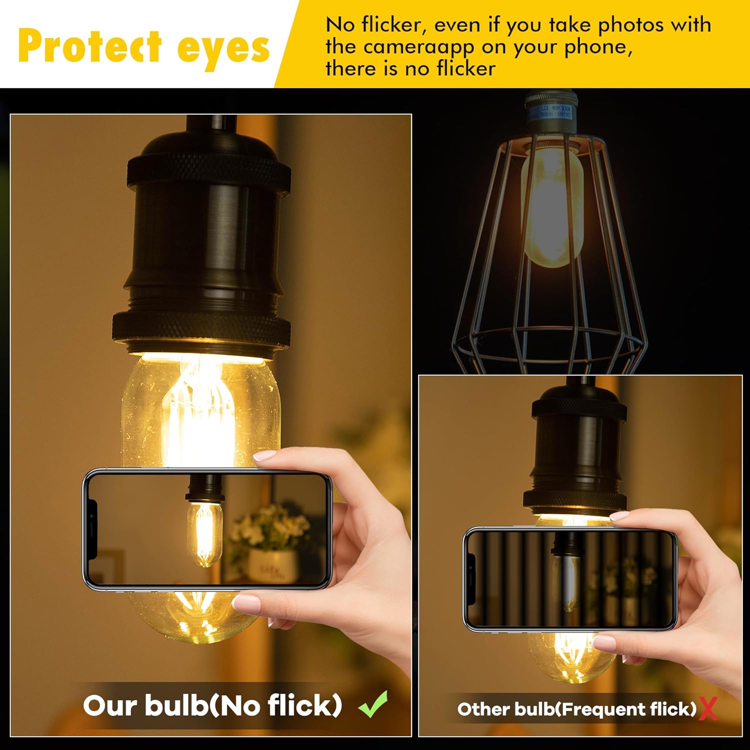 LOFOB Dimmable E26 LED Edsion Bulbs 60Watt, 4.3 inches T45/T14 6W Tubular Light Bulbs, 900Lumen,2700K Warm White(2pcs)