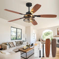 LOFOB 52 Inch Farmhouse Ceiling Fan with Light and Remote,Flush Mount 6 Speed Reversible Motor and Dual Finish 5 Blades