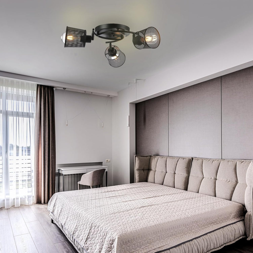 LOFOB 3 Lights Industrial Retro Iron Metal Mesh Ceiling Light