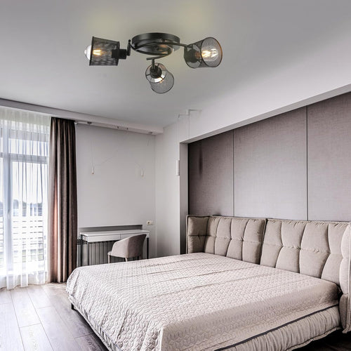 LOFOB 3 Lights Industrial Retro Iron Metal Mesh Ceiling Light