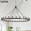 LOFOB Black Extra Large Wagon Wheel Chandelier, 60 inch 30 Lights