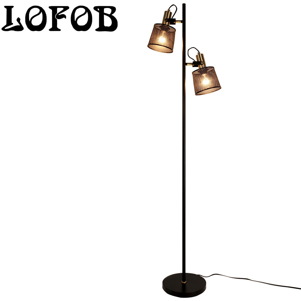 LOFOB Industrial Retro Iron Metal Mesh Floor Lamps with Adjustable Switch Plug-in