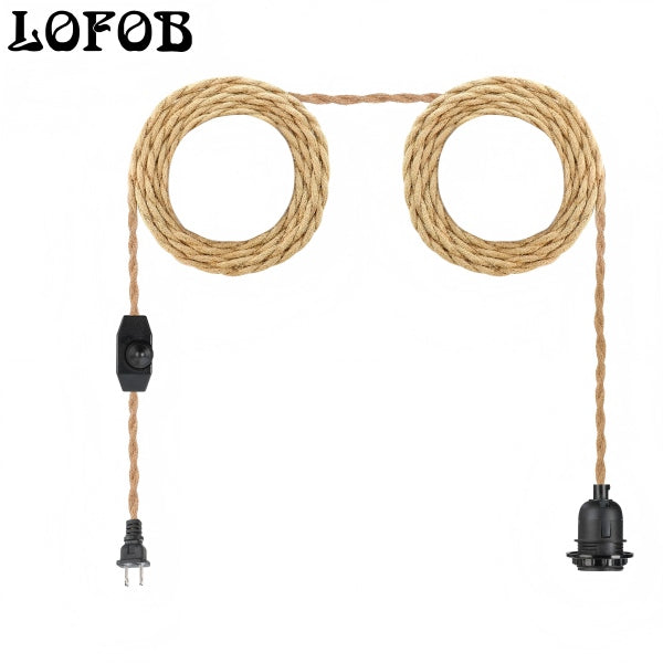 Plug in Hanging DIY Light Fixture,14.8FT Pendant Lamp Lights Rope Cord E26 Bulbs Socket (Natural Brown+Hemp Rope+Dimmable Switch)