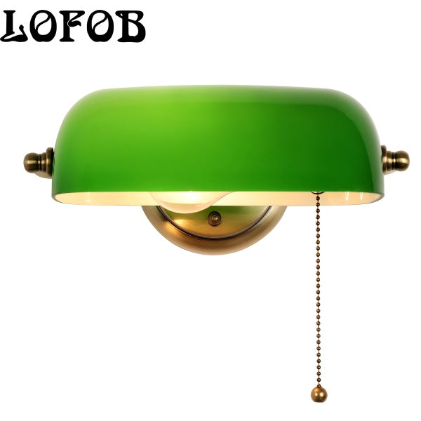 LOFOB Vintage Wall Sconces with Bankers Lamp Shade with Retro Pull Chain Switch